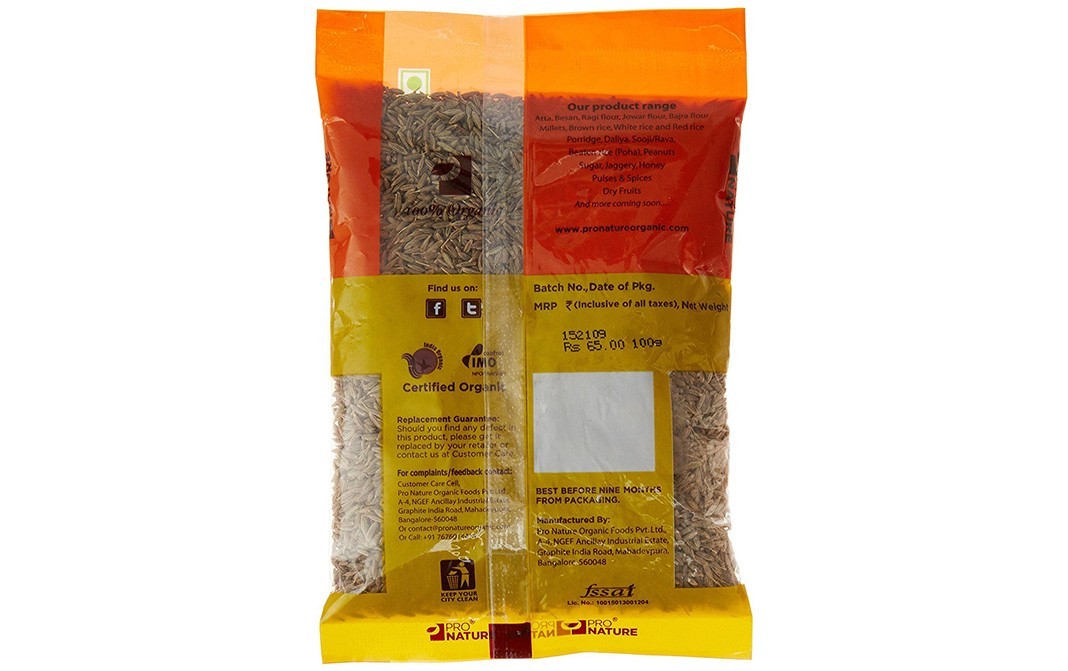Pro Nature Organic Cumin Whole    Pack  100 grams